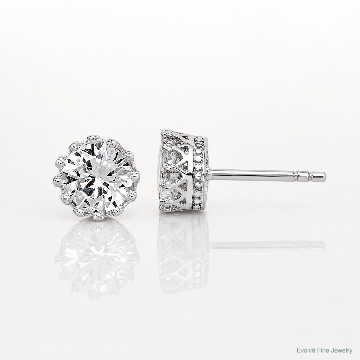 Sterling Silver RH-plated Polished & Textured 6mm Round CZ Stud Earrings - Lifestyle View