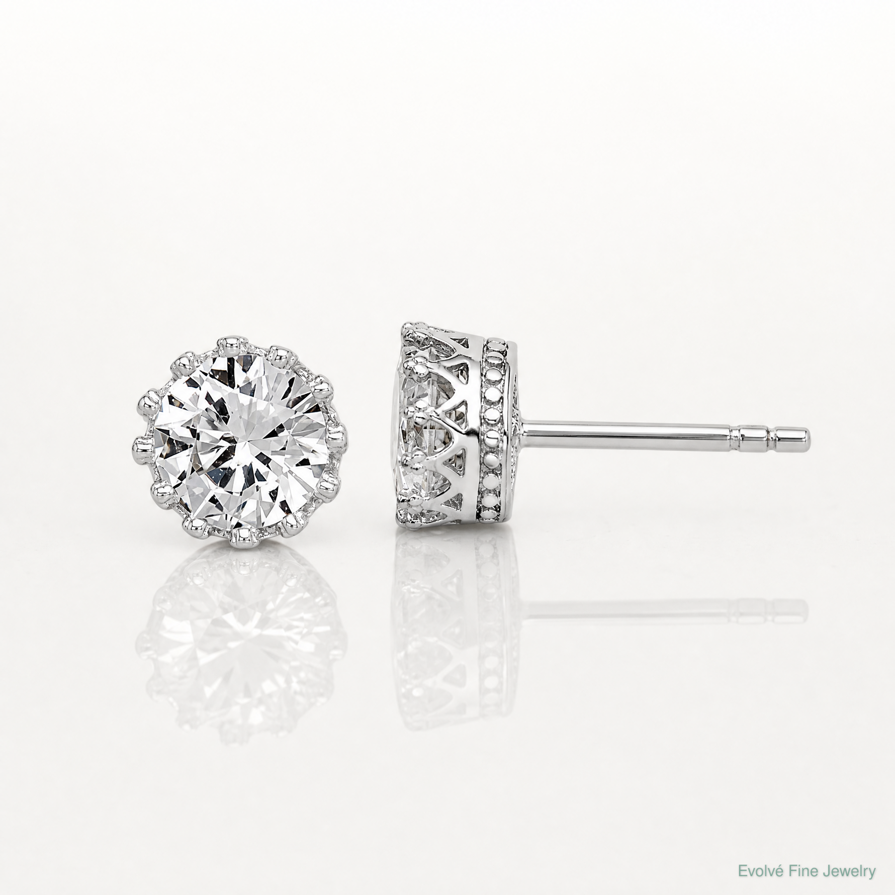 Sterling Silver RH-plated Polished & Textured 6mm Round CZ Stud Earrings - Lifestyle View