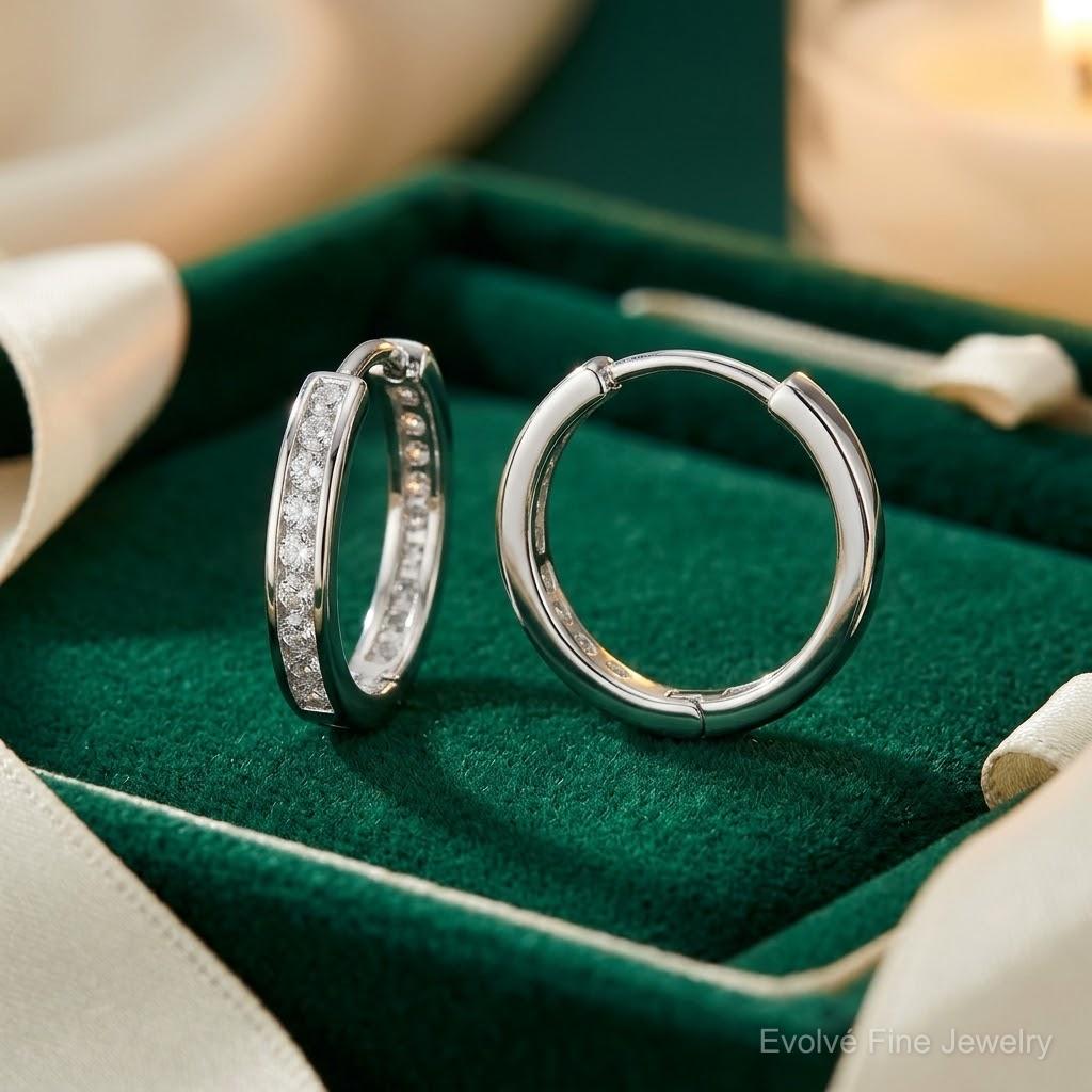Sterling Silver Rhodium-plated CZ 3x16mm Hinged Hoop Earrings - Lifestyle View