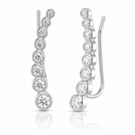 Sterling Silver Rhodium-plated Polished Graduated CZ Ear Climber Earrings - Lifestyle View