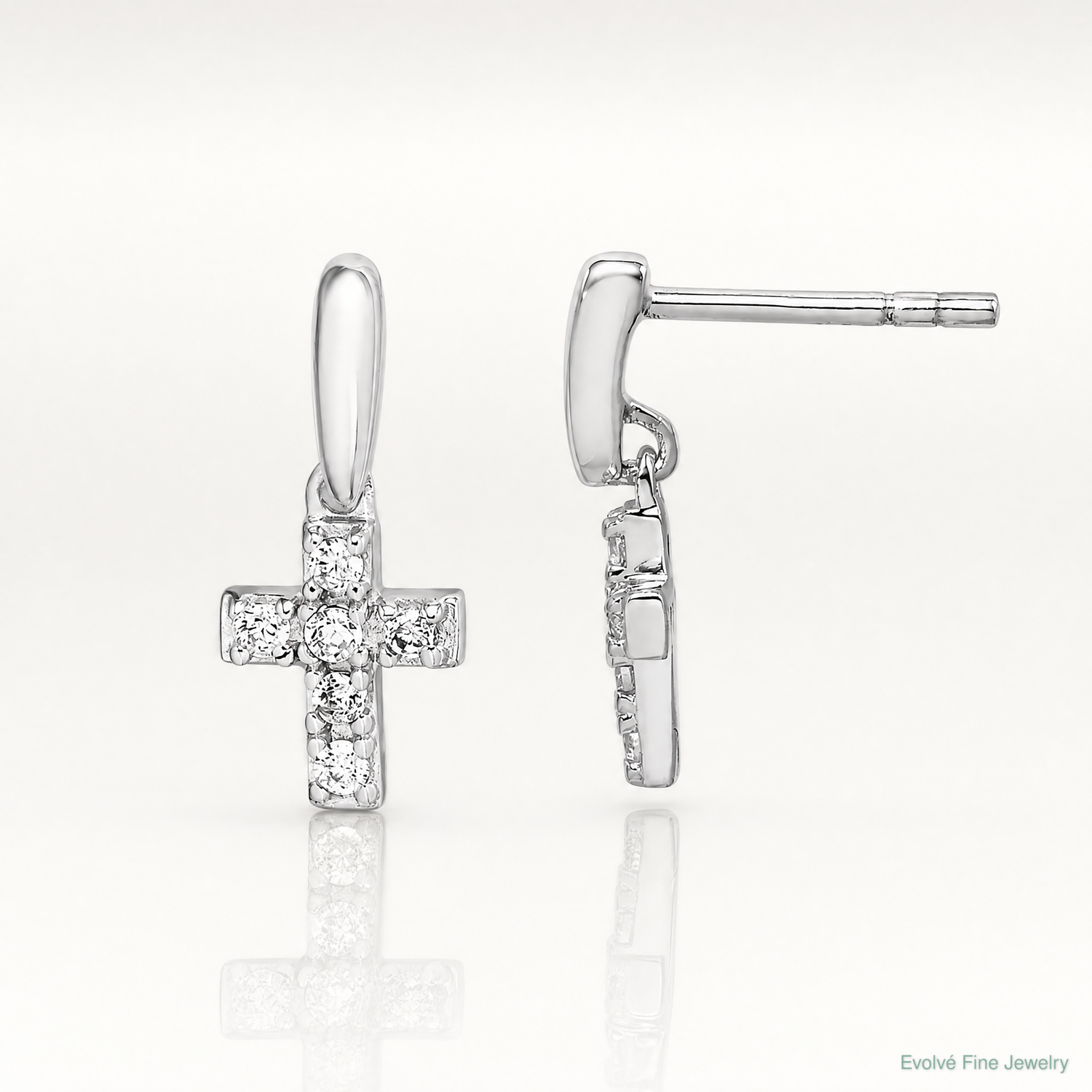 Sterling Silver Rhodium-plated Polished CZ Cross Post Dangle Earrings - Lifestyle View