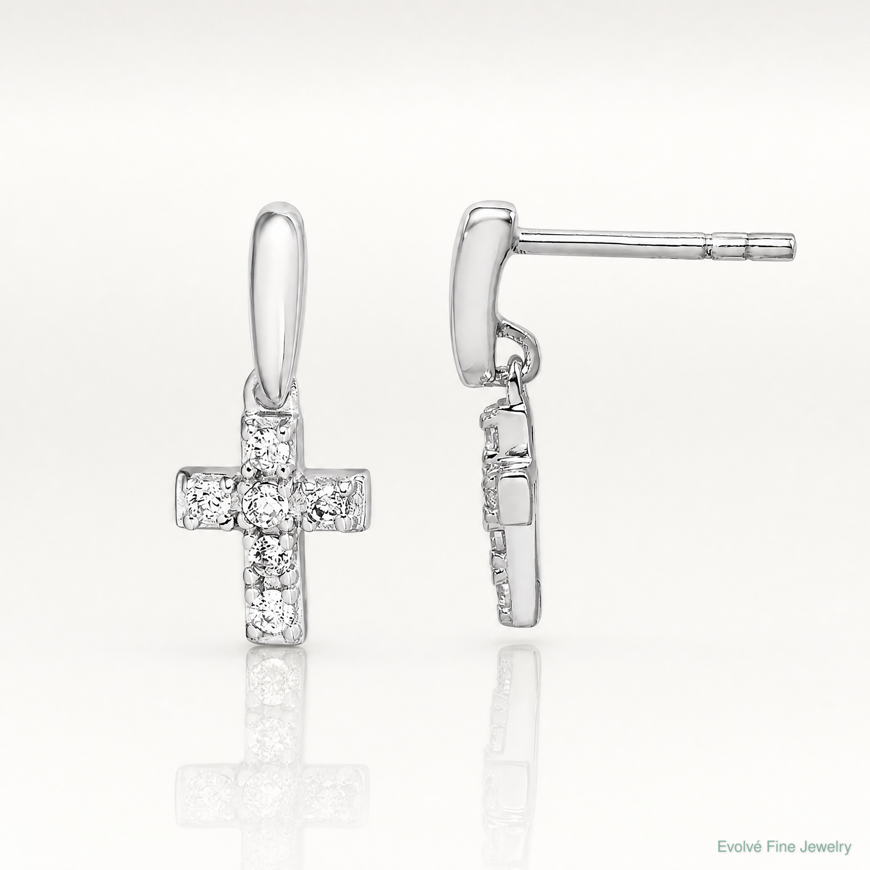 Sterling Silver Rhodium-plated Polished CZ Cross Post Dangle Earrings - Lifestyle View
