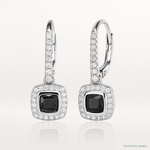 Sterling Silver Rhodium-plated Black & White CZ Halo Leverback Earrings - Lifestyle View