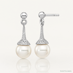 Sterling Silver Rhodium-plated CZ and Imitation Shell Pearl Dangle Earrings - Lifestyle View