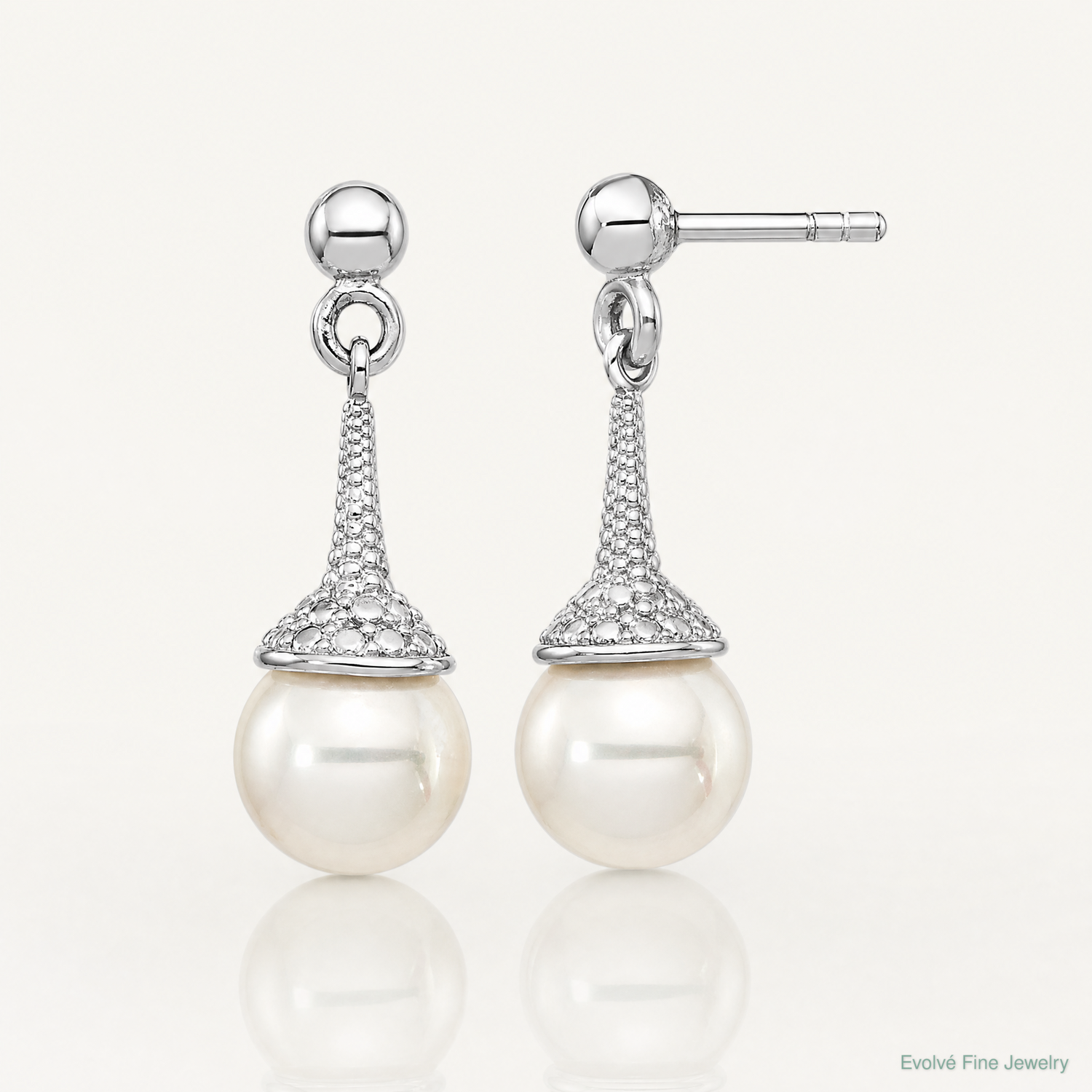 Sterling Silver Rhodium-plated CZ and Imitation Shell Pearl Dangle Earrings - Lifestyle View