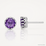 Sterling Silver Rhodium-plated 6mm Polished Amethyst Post Earrings - Lifestyle View