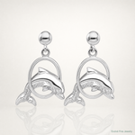 Sterling Silver Rhodium-plated Dolphin in Hoop Dangle Post Earrings - Lifestyle View