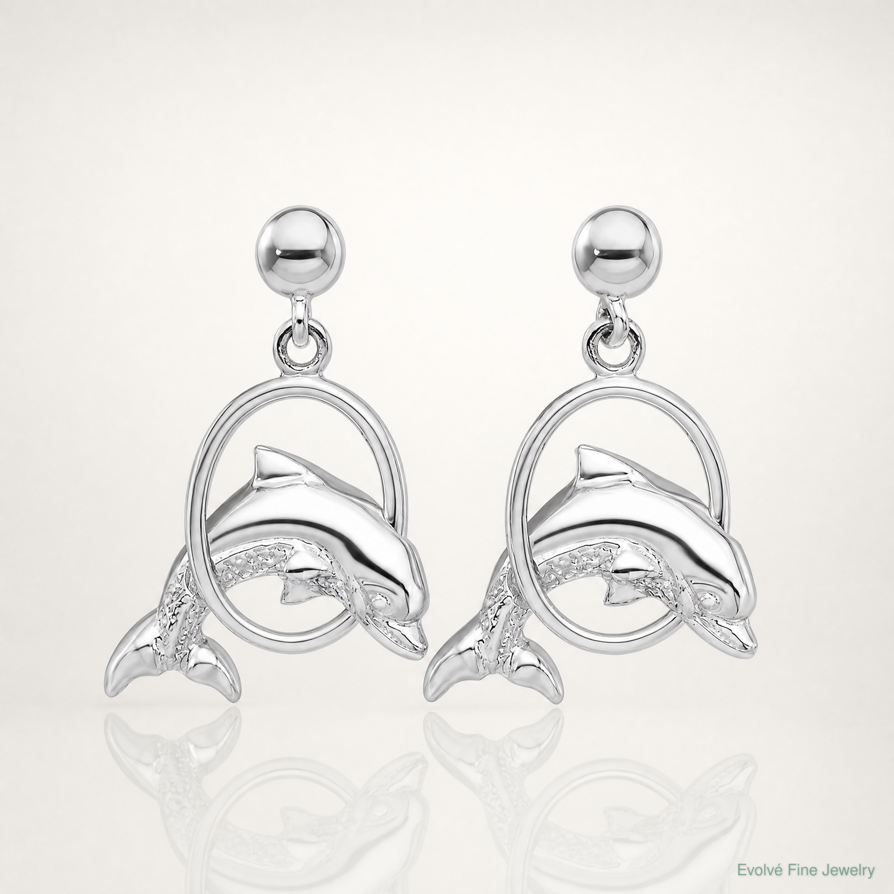 Sterling Silver Rhodium-plated Dolphin in Hoop Dangle Post Earrings - Lifestyle View