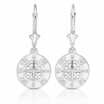 Sterling Silver Rhodium-plated Polished Mini Compass Leverback Earrings - Lifestyle View