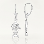 Sterling Silver Rhodium-plated Polished 3D Fishbone Leverback Earrings - Lifestyle View