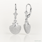 Sterling Silver Rhodium-plated Polished Scallop Shell Leverback Earrings - Lifestyle View