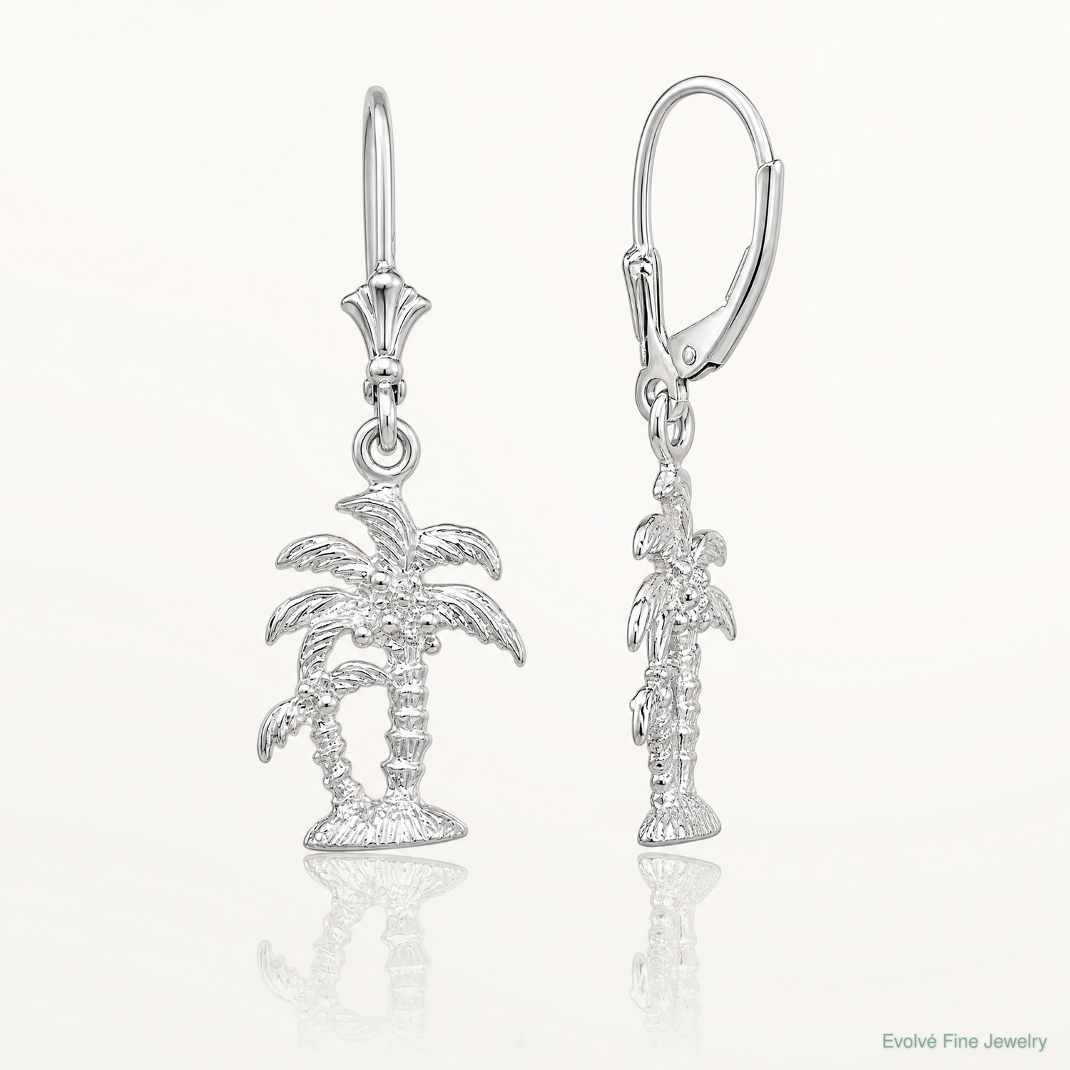 Sterling Silver Rhodium-plated Polished Palm Trees Leverback Earrings - Lifestyle View