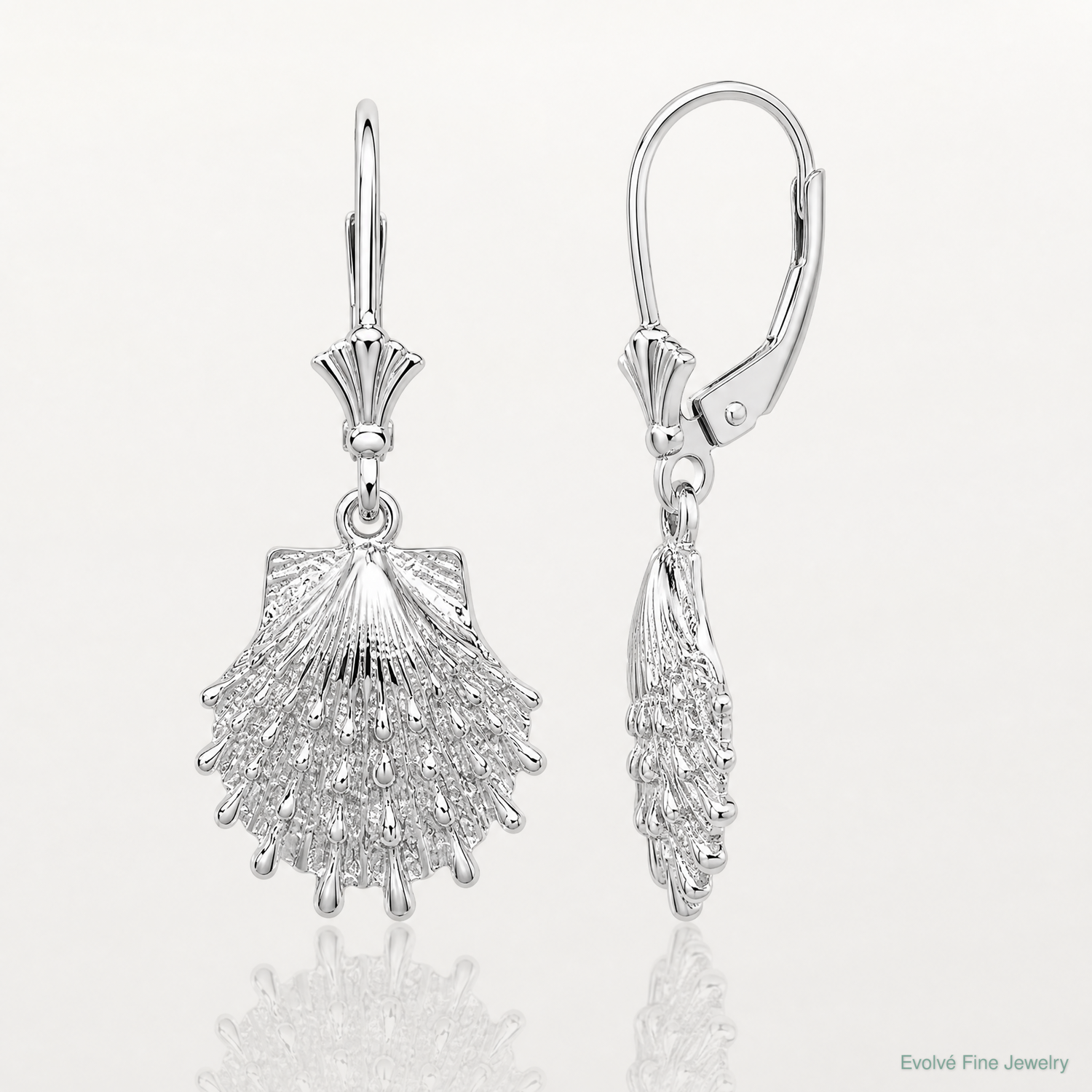 Sterling Silver Polished Lions Paw Shell Leverback Earrings - Lifestyle View