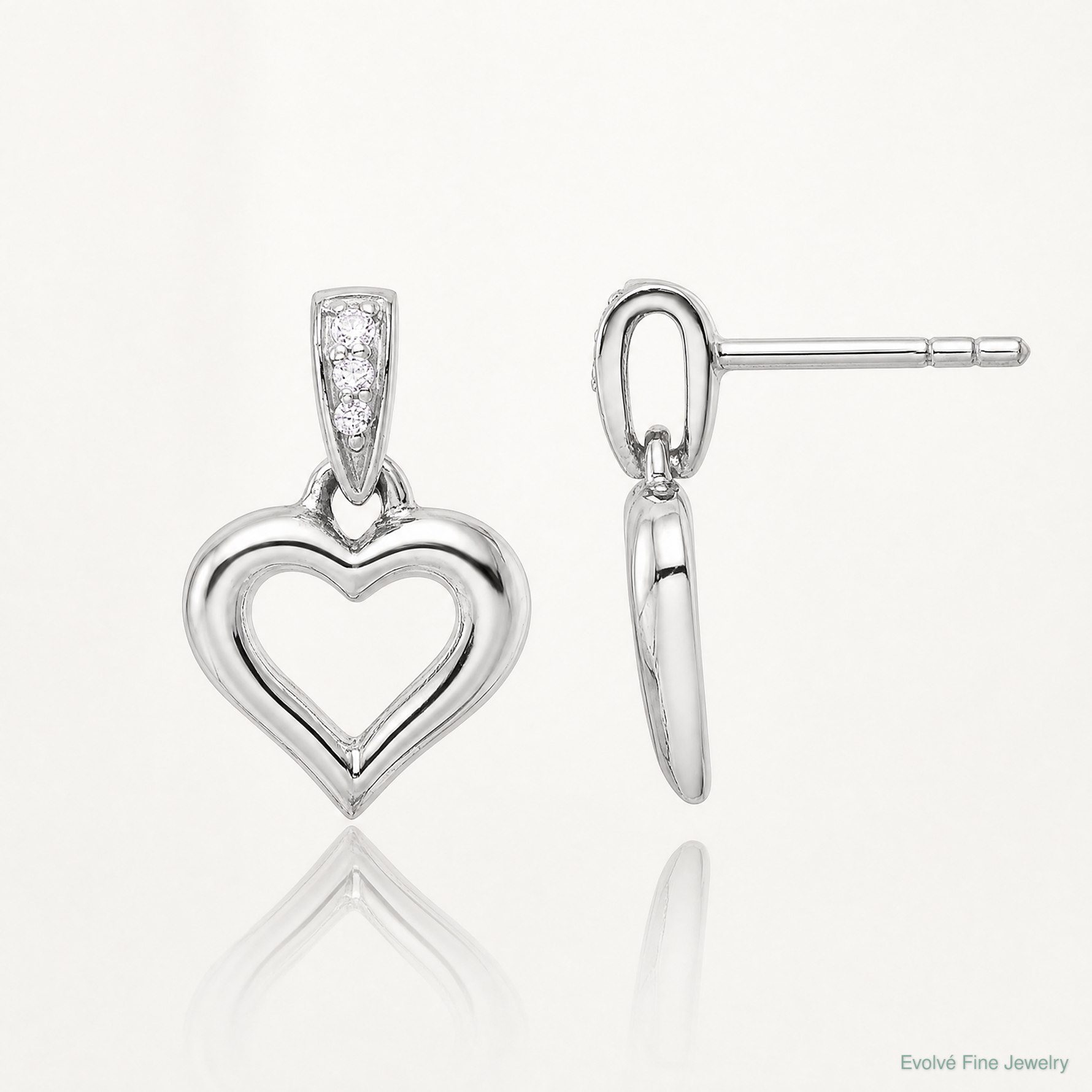 Sterling Silver RH Polished CZ Heart Post Dangle Earrings - Lifestyle View