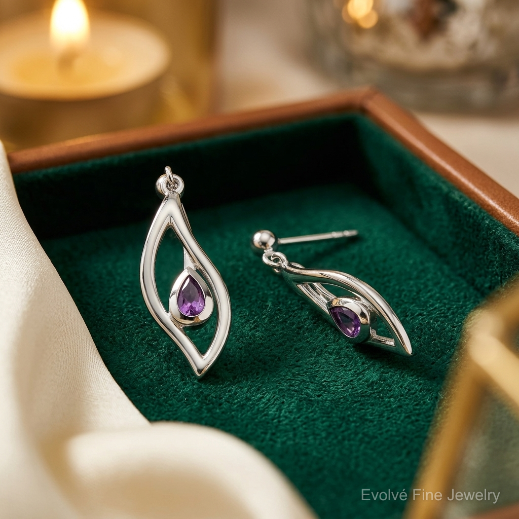 Sterling Silver Rh-plated Amethyst Dangle Post Earrings - Lifestyle View
