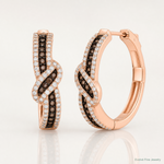 Sterling Silver Rose-tone Blk Rhodium-plate CZ Fancy Hinged Hoop Earrings - Lifestyle View