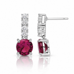 Sterling Silver Rhodium-plated Created Ruby and CZ Post Dangle Earrings - Lifestyle View