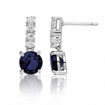 Sterling Silver Polished Rhodium Cr. Blue Spinel and CZ Post Dangle Earring - Lifestyle View