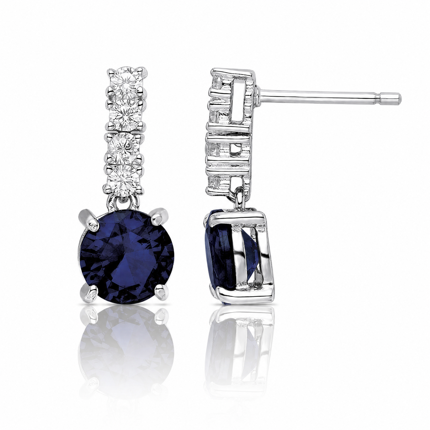 Sterling Silver Polished Rhodium Cr. Blue Spinel and CZ Post Dangle Earring - Lifestyle View