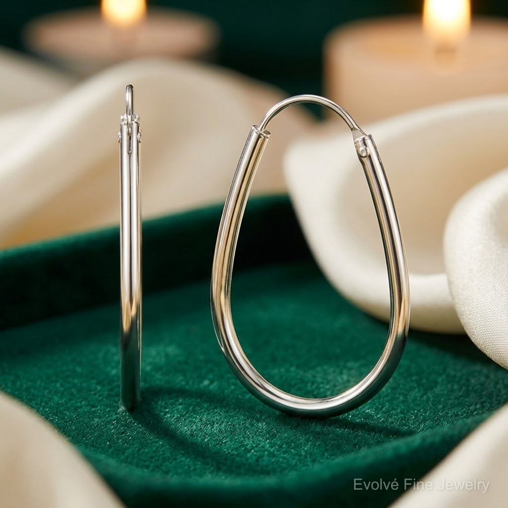 Sterling Silver Polished Endless Teardrop Hoop Earrings - Lifestyle View