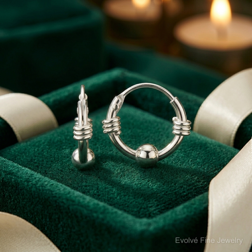 Sterling Silver Polished Beaded Circle Endless Hoop Earrings - Lifestyle View