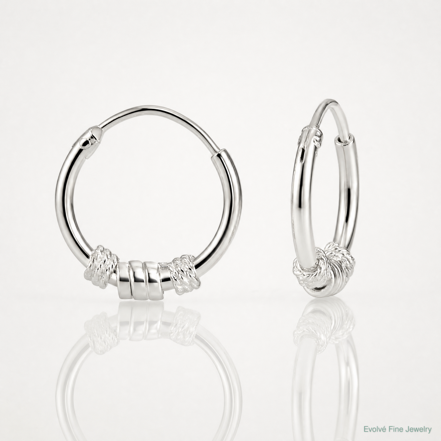 Sterling Silver Polished Beaded Circle Endless Hoop Earrings - Lifestyle View