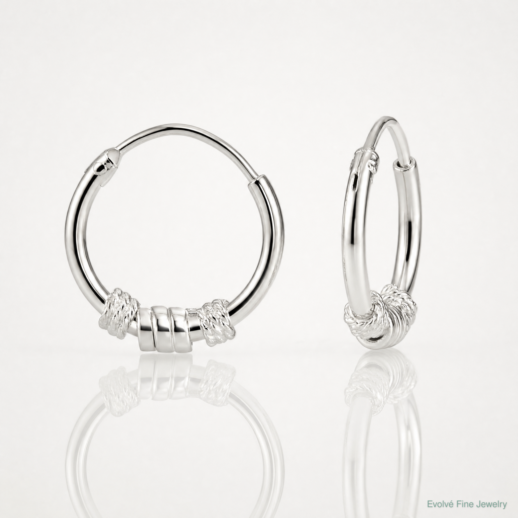 Sterling Silver Polished Beaded Circle Endless Hoop Earrings - Lifestyle View