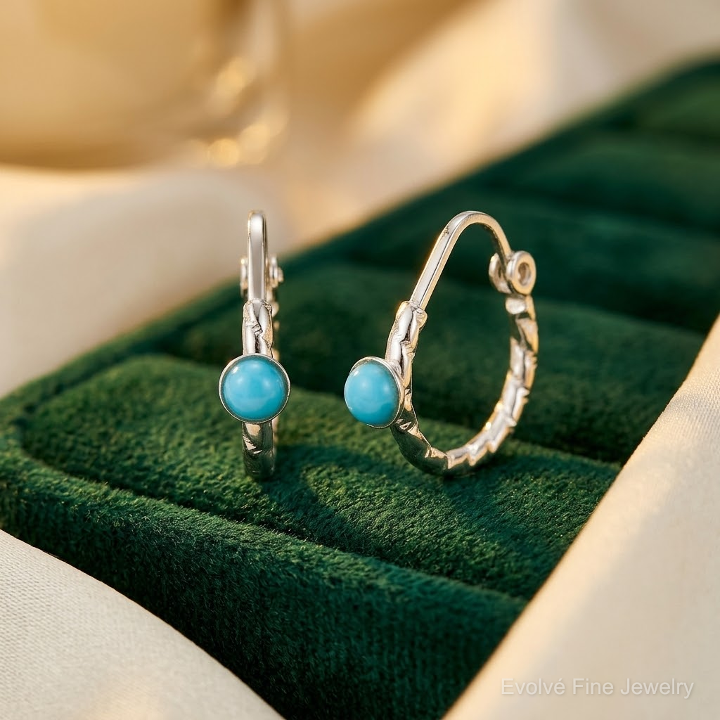Sterling Silver Polished Turquoise Endless Hoop Earrings - Lifestyle View