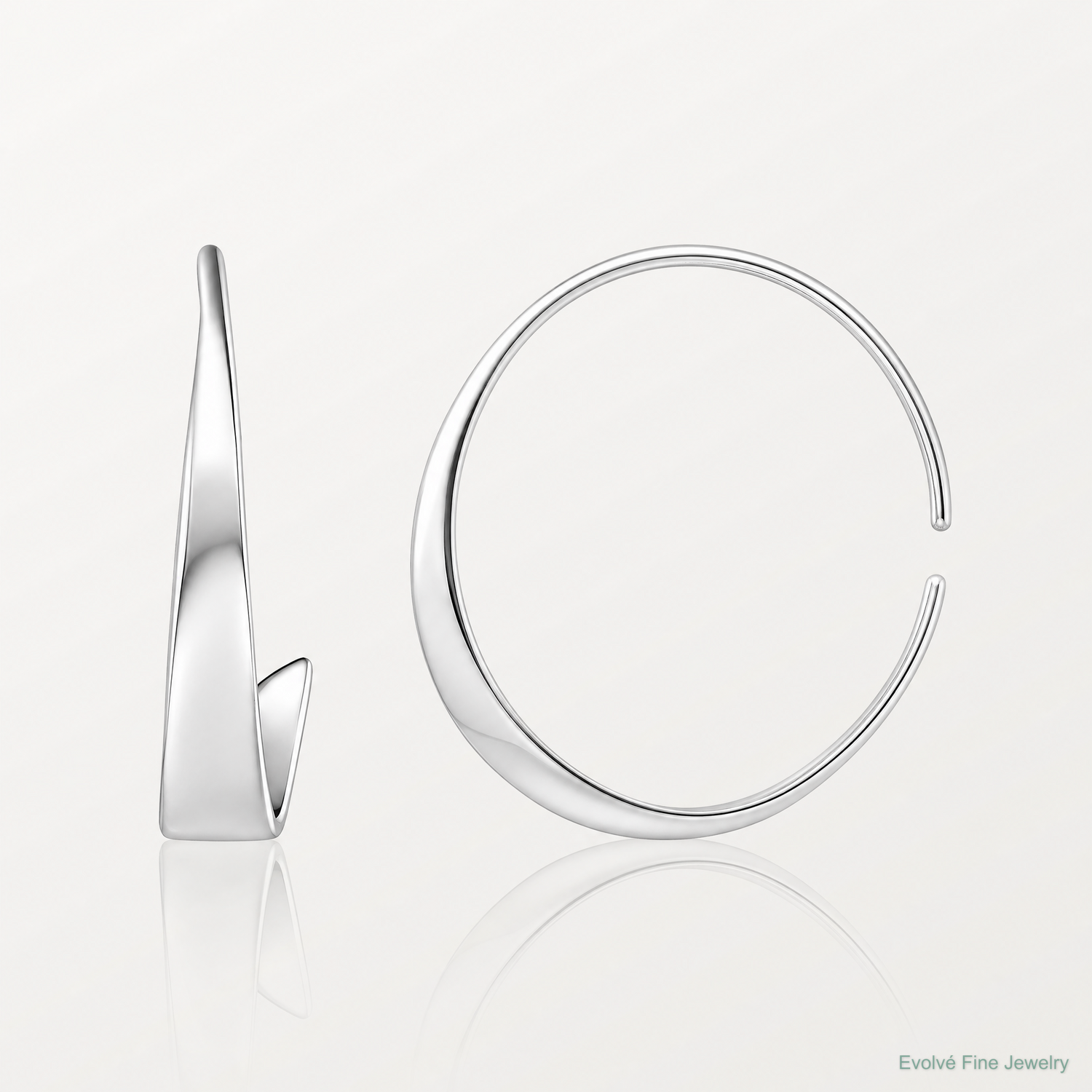 Sterling Silver Rhodium-plated Polished Flat Bar Hoop Threader Earrings - Lifestyle View