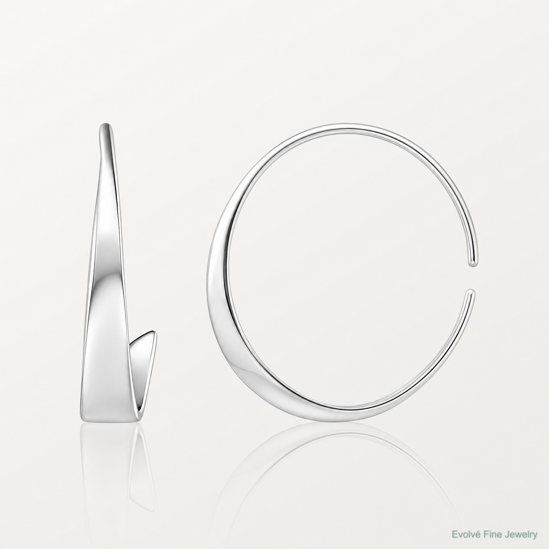 Sterling Silver Rhodium-plated Polished Flat Bar Hoop Threader Earrings - Lifestyle View
