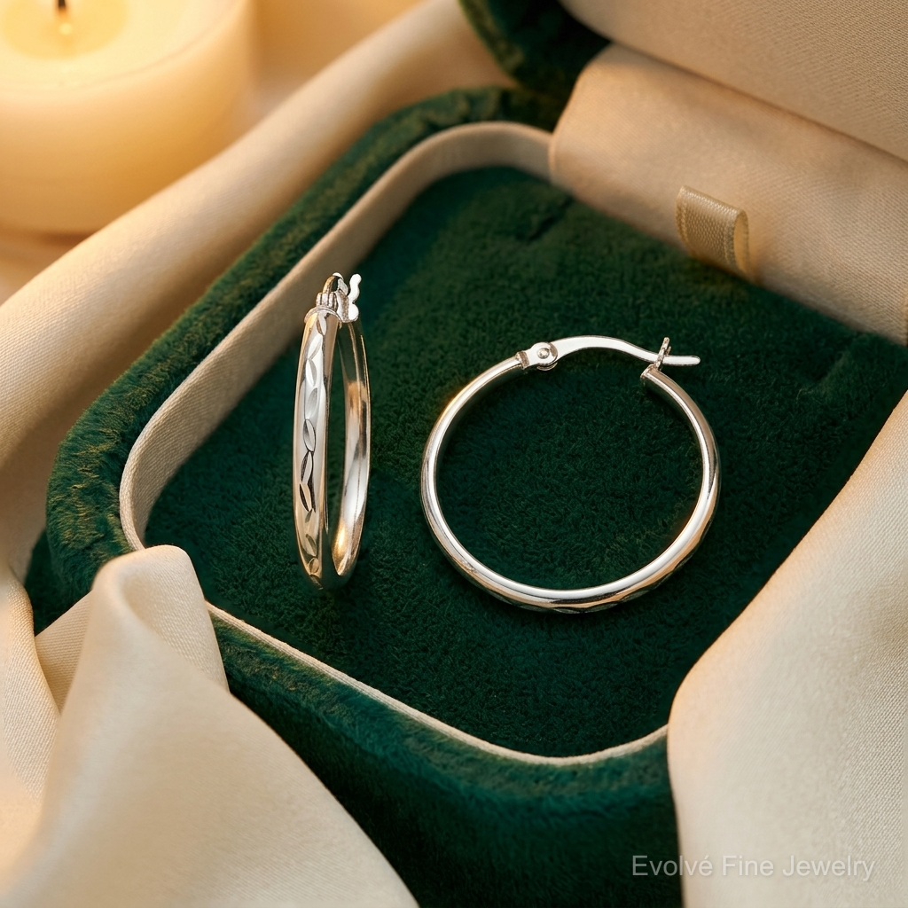 Sterling Silver Polished and Diamond-cut Circle Hoop Earrings - Lifestyle View