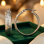 Sterling Silver Diamond-cut 6x25mm Hoop Earrings - Lifestyle View