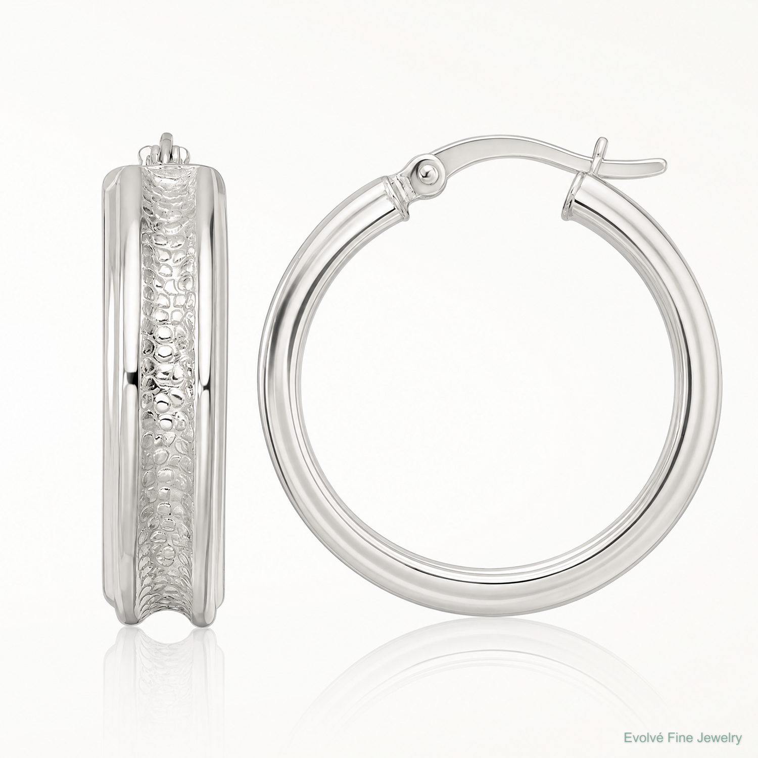 Sterling Silver Polished and Textured Circle Hoop Earrings - Lifestyle View