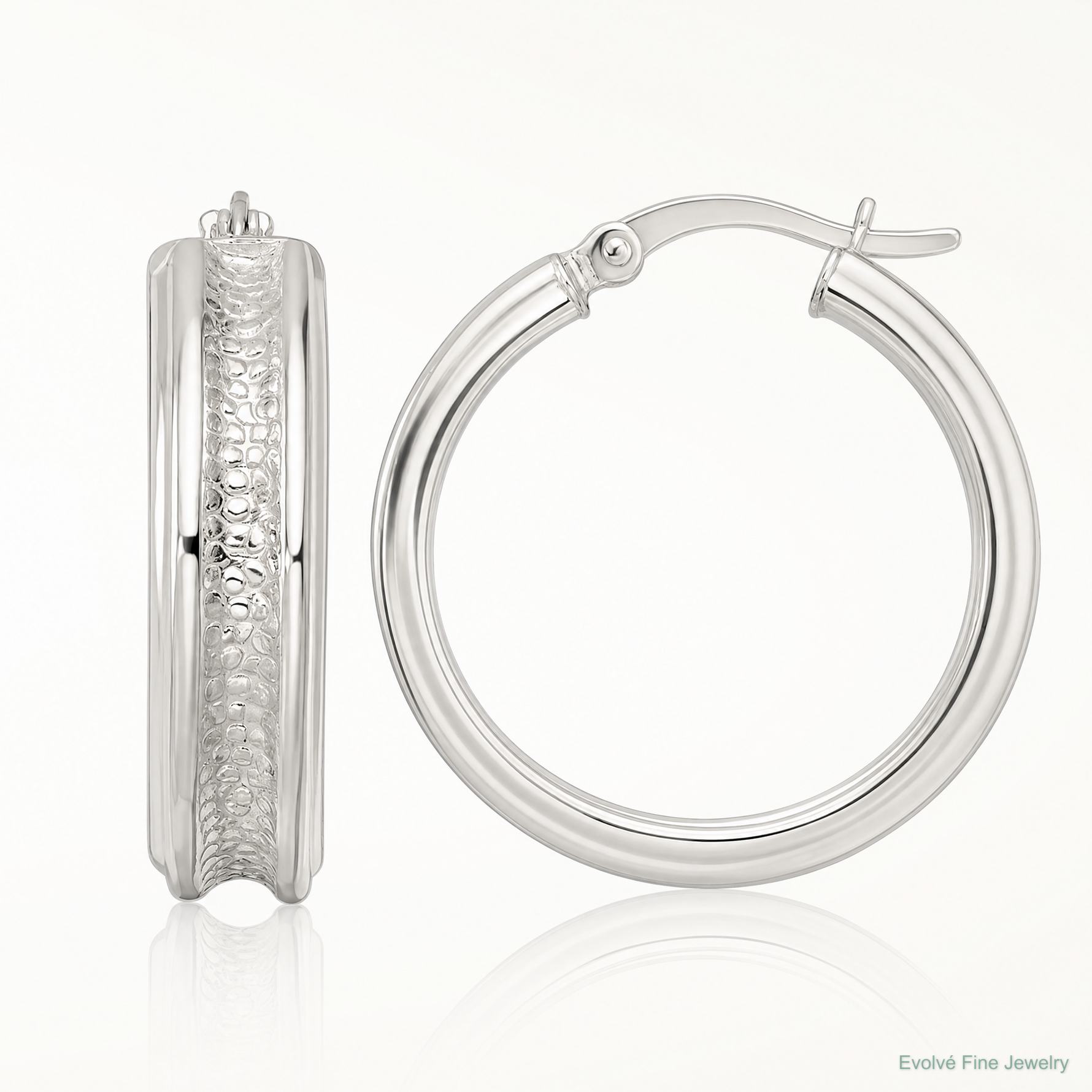 Sterling Silver Polished and Textured Circle Hoop Earrings - Lifestyle View