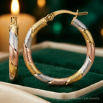 Sterling Silver Gold and Rose-tone Diamond-cut Circle Hoop Earrings - Lifestyle View