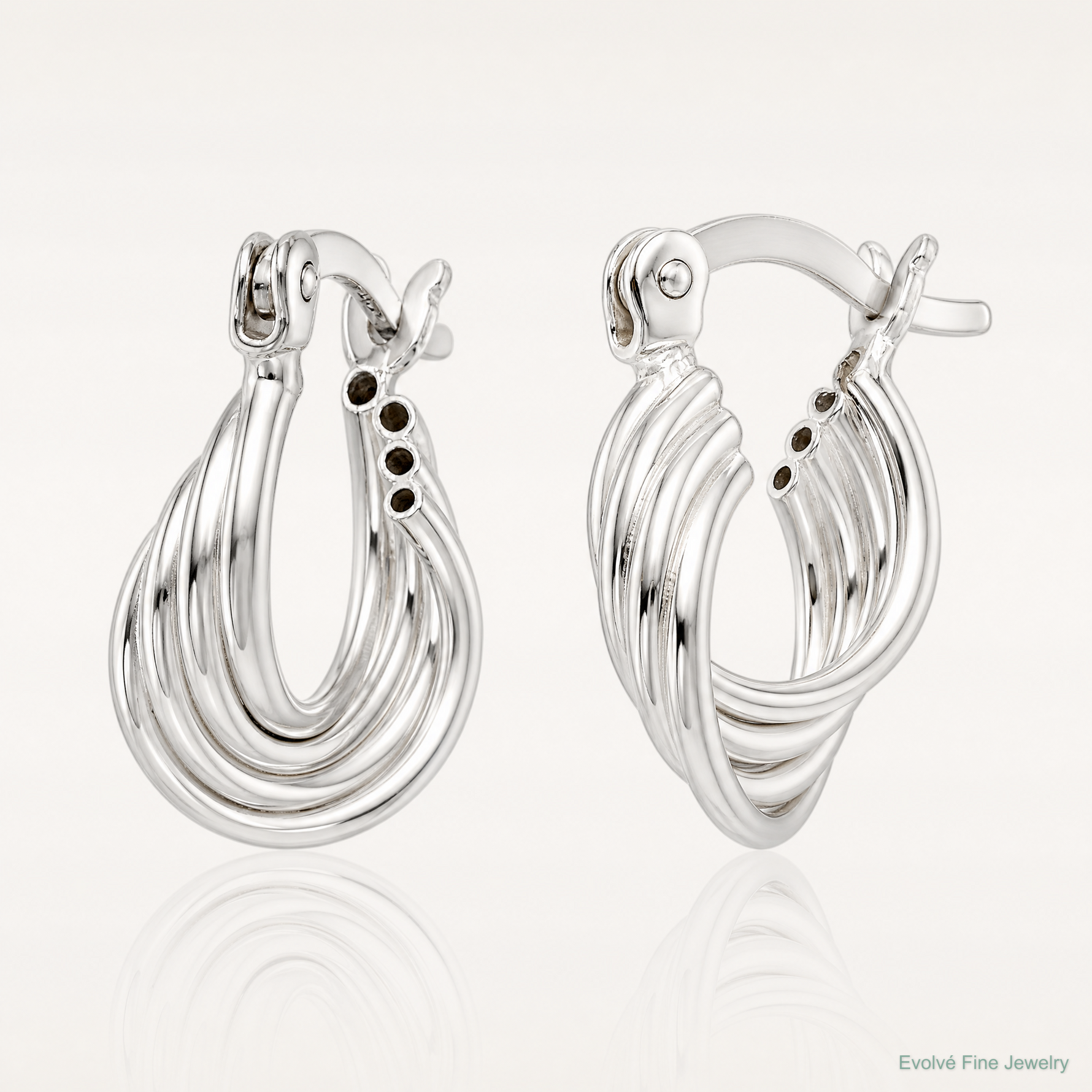 Sterling Silver Polished Triple Circle Hoop Earrings - Lifestyle View