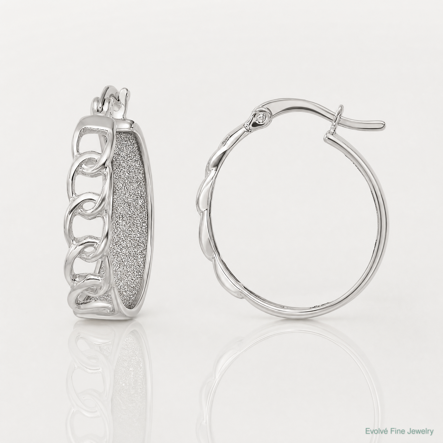 Sterling Silver Polished Fabric Glitter Hoop & Links Round Hoop Earrings - Lifestyle View