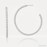 Sterling Silver Rhodium-plated Polished Beaded Hoop Post Earrings - Lifestyle View