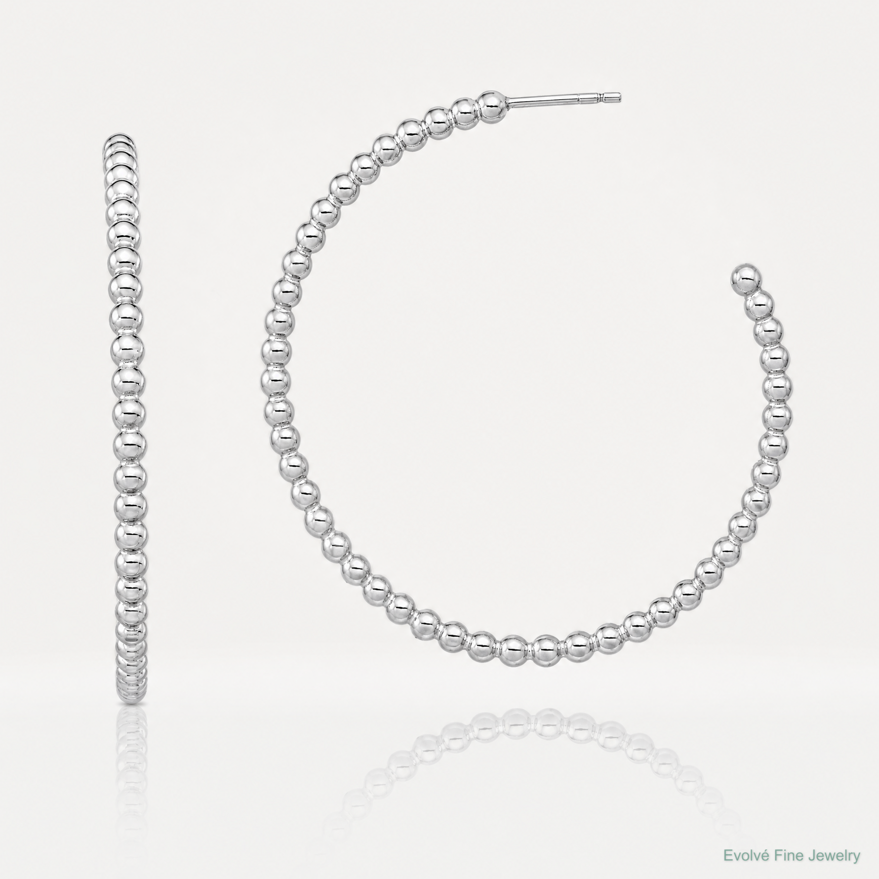 Sterling Silver Rhodium-plated Polished Beaded Hoop Post Earrings - Lifestyle View