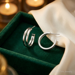 Sterling Silver Rhodium Plated Split Design Hoop Post Earrings - Lifestyle View