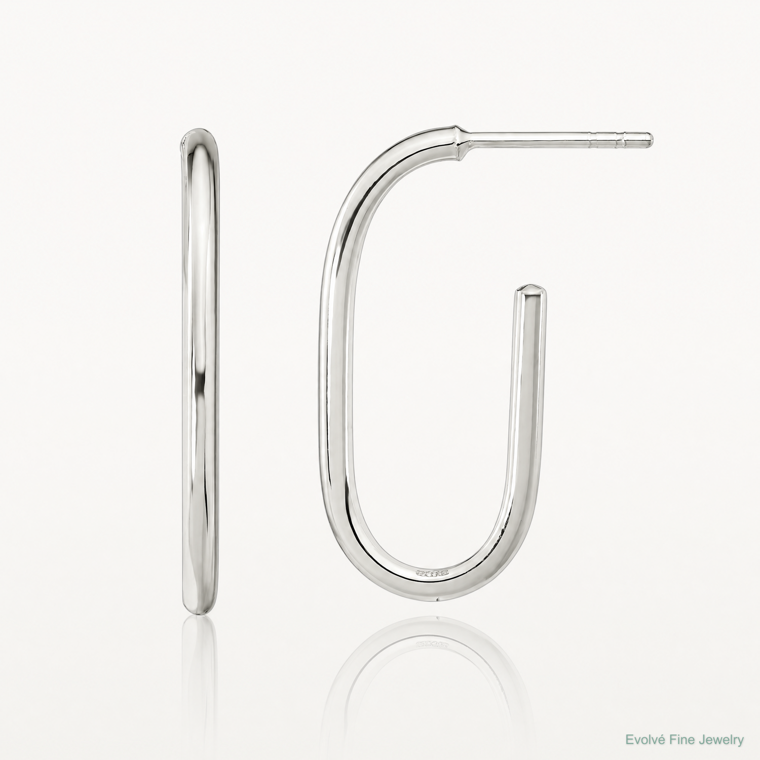 Sterling Silver Polished Oval J-Hoop Post Earrings - Lifestyle View