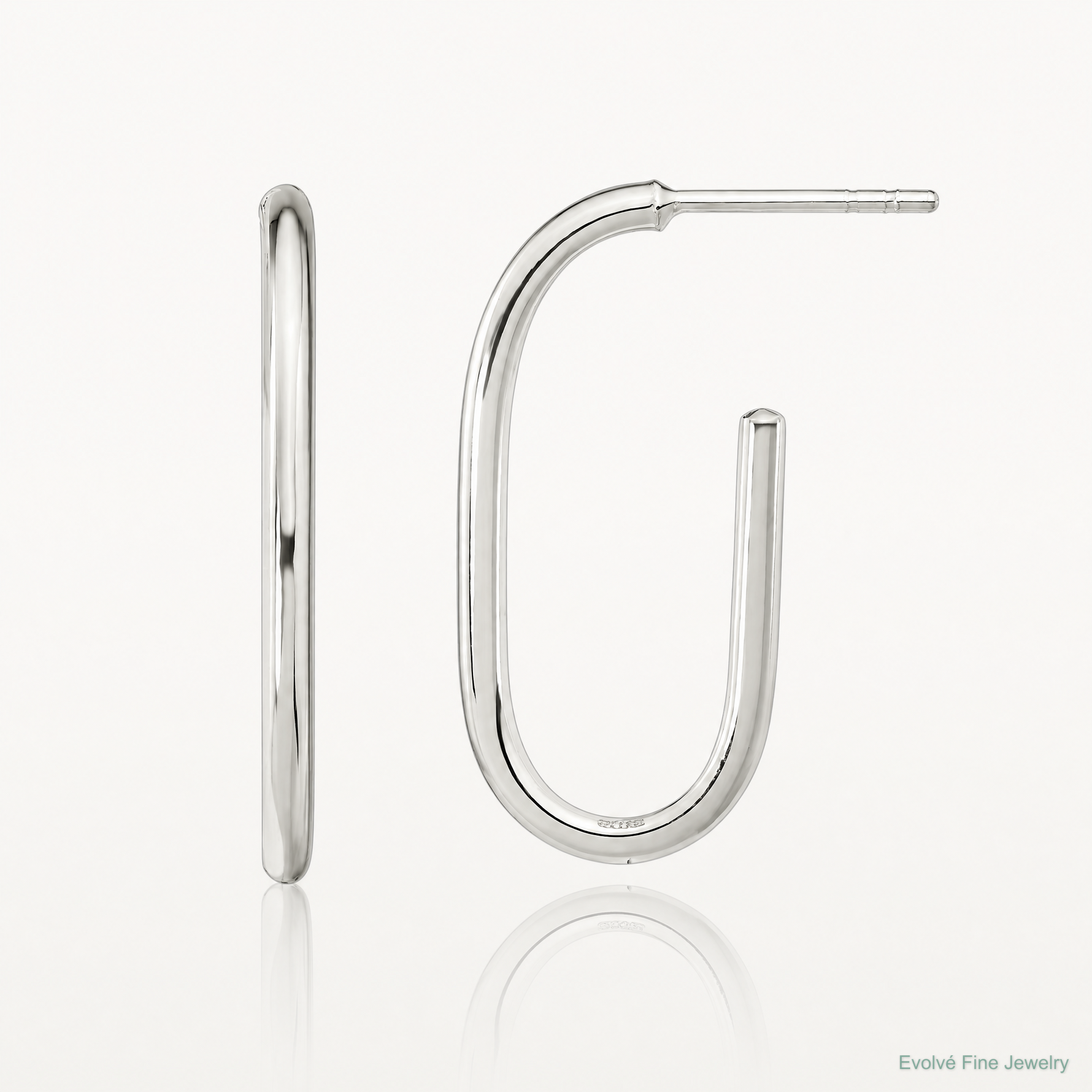 Sterling Silver Polished Oval J-Hoop Post Earrings - Lifestyle View