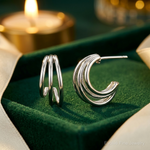 Sterling Silver Rhodium-plated Polished J-Hoop Post Earrings - Lifestyle View