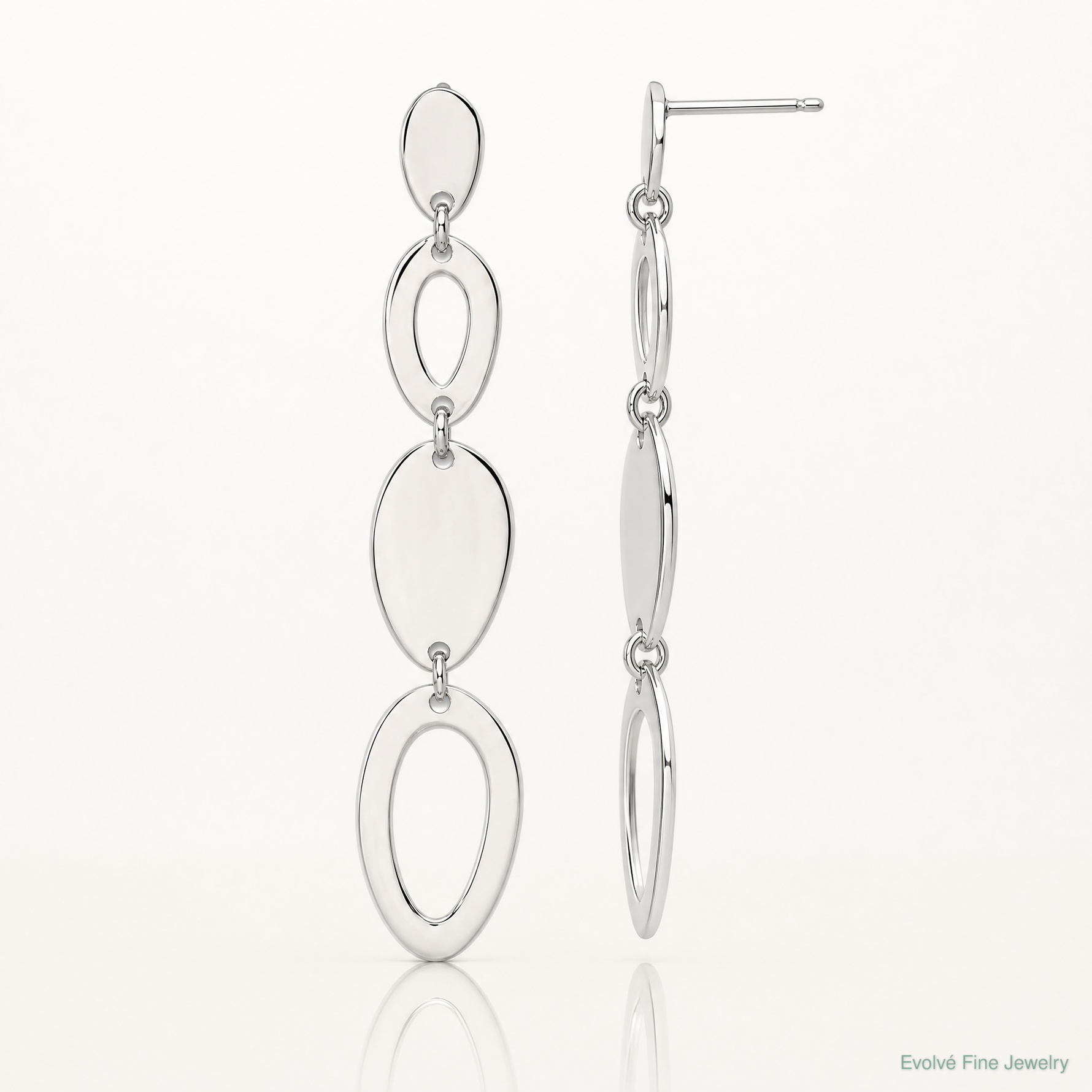 Sterling Silver Polished Fancy Ovals Post Dangle Earrings - Lifestyle View