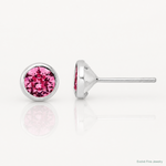 Sterling Silver Rhod-plated Polished 5mm Pink Crystal Bezel Stud Earrings - Lifestyle View