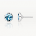 Sterling Silver Rhodium-plated Polished Blue Crystal Bezel Stud Earrings - Lifestyle View