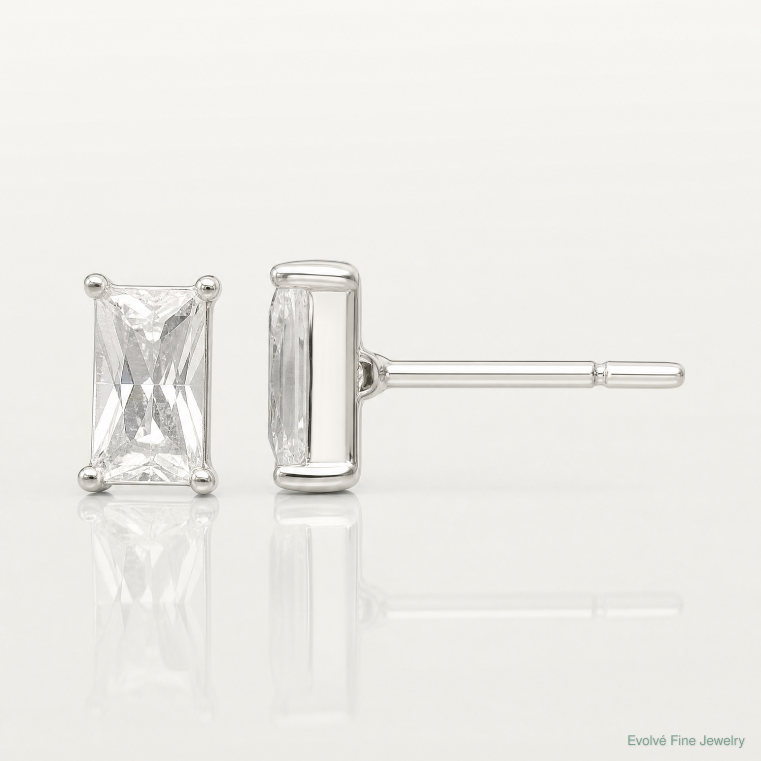 Sterling Silver Polished 6x3mm Emerald-shape CZ Stud Earrings - Lifestyle View