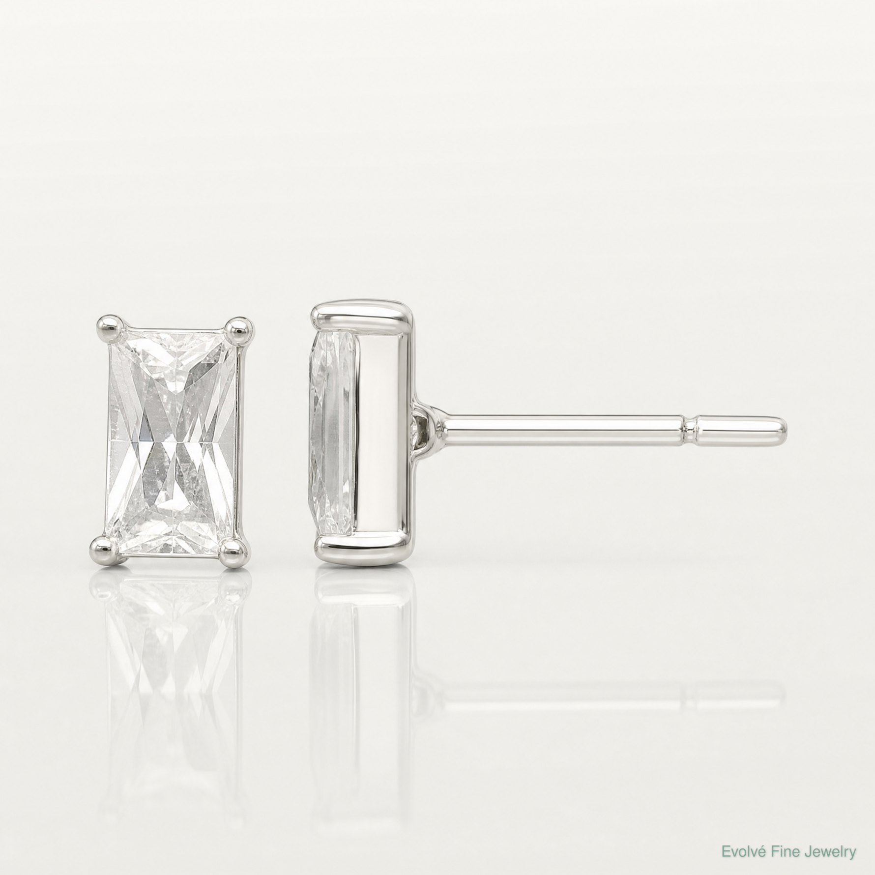 Sterling Silver Polished 6x3mm Emerald-shape CZ Stud Earrings - Lifestyle View