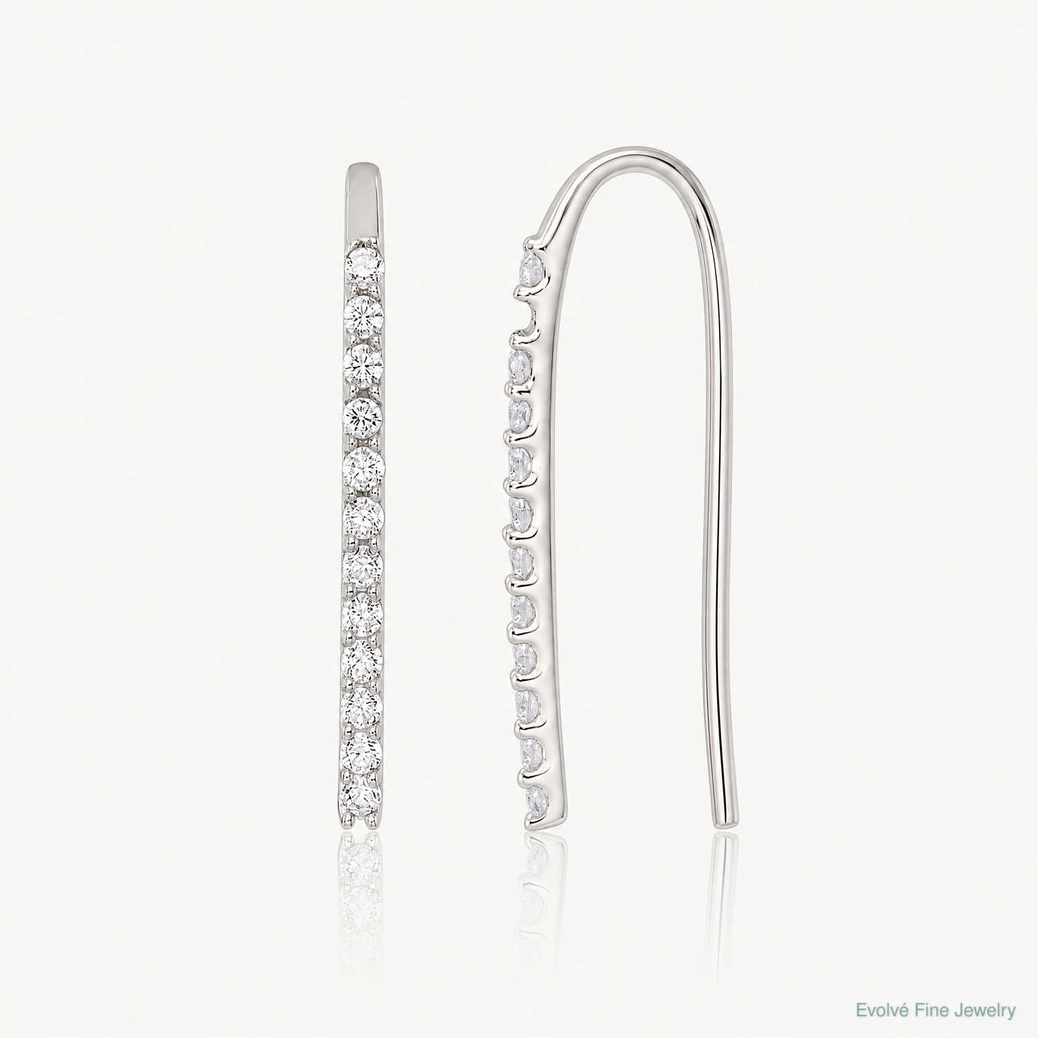 Sterling Silver Polished CZ Threader Earrings - Lifestyle View