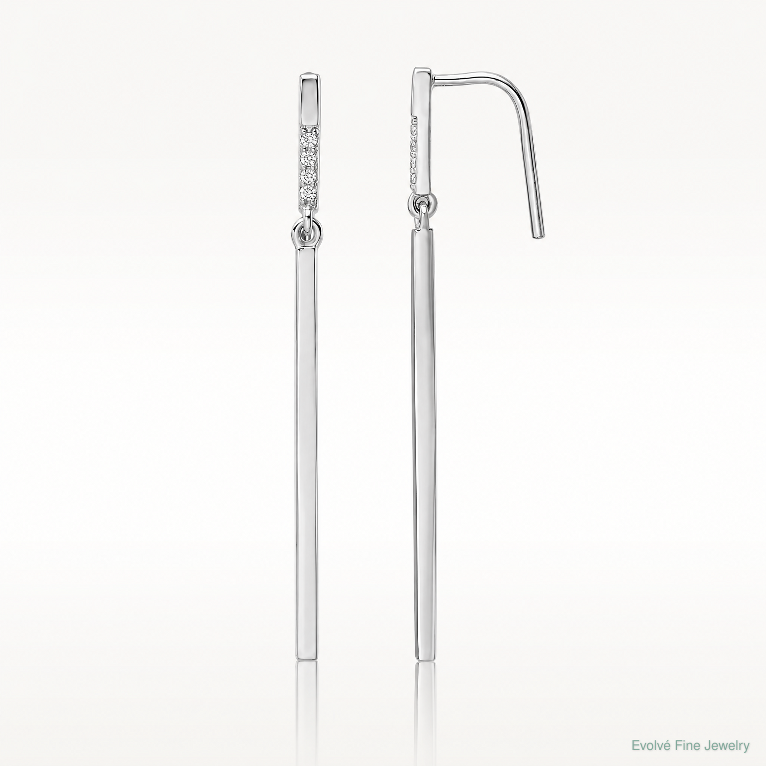 Sterling Silver Rhodium-plated Polished CZ Bar Dangle Earrings - Lifestyle View